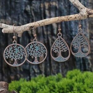NWT Hollow Tree of Life Antique Bronze 2 Sets of Drop Earrings Fashion Jewelry